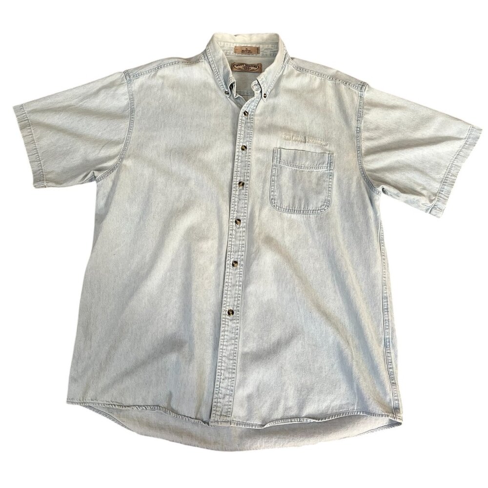 Vintage US Army Blue Denim Button Up Most Wanted Size XL 5th Amedd Recruiting